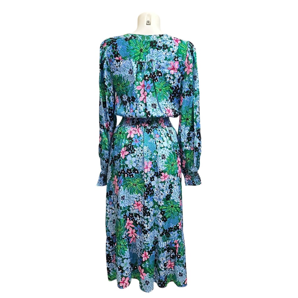 Lilly Pulitzer Loubella Smocked Midi Multi Floral Dress Soiree All Day sz 4 NEW - Picture 5 of 9